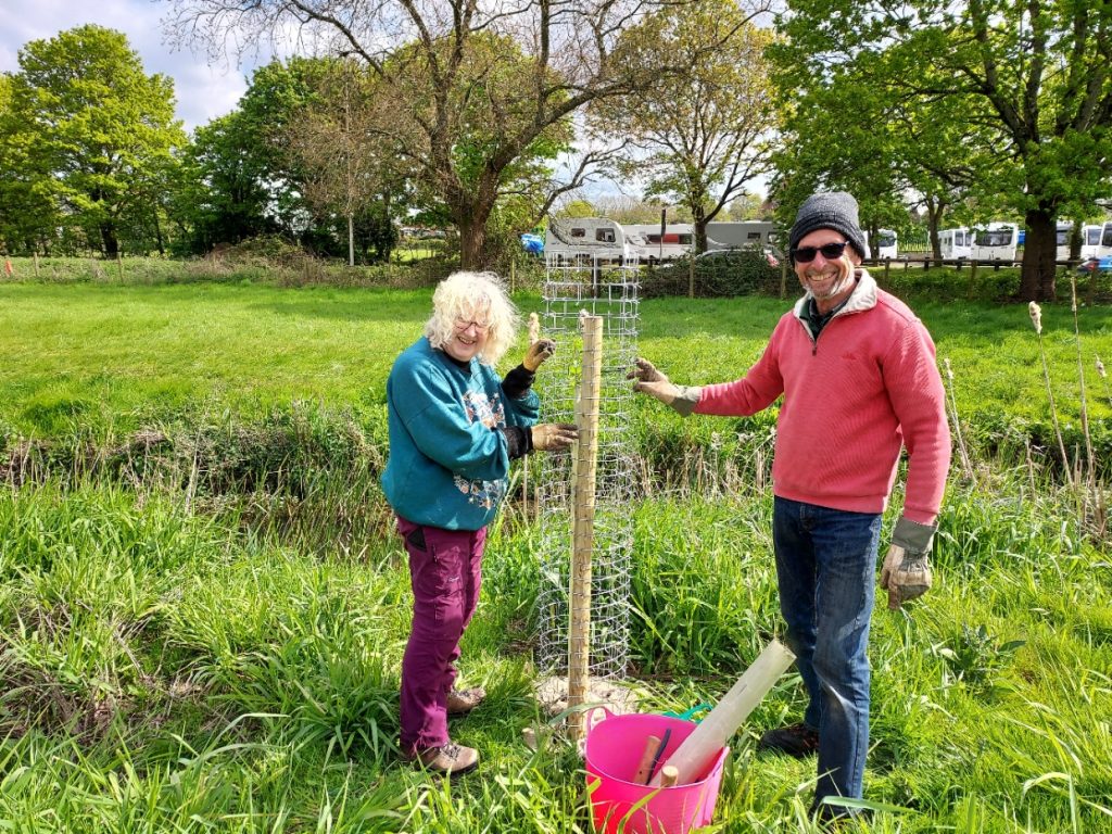 Picture of Volunteers fitting tree guards